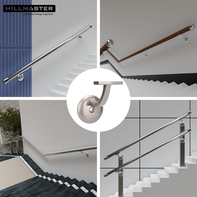HILLMASTER Steel Handrail Bracket for Indoor Outdoor Stairs, Anti-Rust Hand Rail Brackets Hand Railing Brackets Strong Stair Support for Home Buildings Stairways Handrail,Satin Nickel, 6 Pcs - Image 5